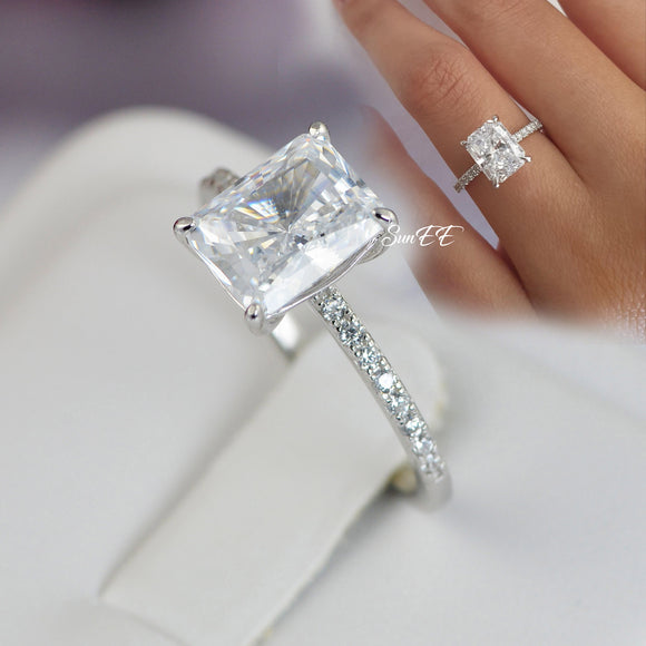 3.0ct Radiant Cut Bridal Wedding Engagement Ring Diamond Simulated 925 Sterling Silver Anniversary Ring