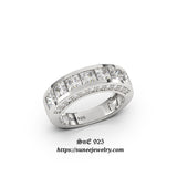 Men’s Wedding Band with Side Stones Diamond Simulated 925 Sterling Silver Anniversary Ring SKU:00155