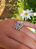 3.4ct Princess Cut 3pcs Bridal Wedding Engagement Ring Diamond Simulated Sterling Silver Anniversary Rings SKU:00139