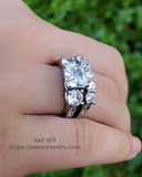 2.55ct total Princess Cut Engagement Ring with Round Brilliant Wedding Ring Set Woman Diamond Simulated 925 Women’s Bridal Ring Set SKU:00153