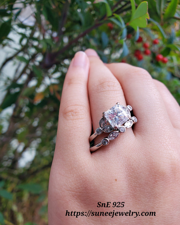 2ct Princess & Dainty Art Deco Moissanite Main Stone Wedding Engagement Ring Set Engagement Ring 925 Sterling Silver Bridal Ring SKU:00187M