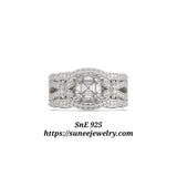 3.67ct Princess Cut 3pcs Wedding Set Engagement Ring Wedding Band Diamond Simulated 925 Sterling Silver Women's Bridal Set Eternity Ring SKU:00216