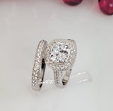 3.55ct Halo Cushion Cut Bridal Wedding Engagement Ring Diamond Simulated 925 Sterling Silver Anniversary Ring SKU:00179