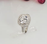 3.45ct Halo Cushion Cut Bridal Wedding Engagement Ring Diamond Simulated 925 Sterling Silver Anniversary Ring SKU:00178