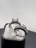 His Hers Halo Princess Cut Bridal Wedding Engagement Ring Diamond Simulated 925 Sterling Silver Anniversary Ring SKU:00175