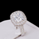 3.45ct Halo Cushion Cut Bridal Wedding Engagement Ring Diamond Simulated 925 Sterling Silver Anniversary Ring SKU:00178