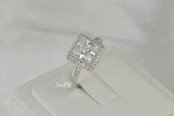 Halo Princess Cut Bridal Wedding Engagement Ring Diamond Simulated 925 Sterling Silver Anniversary Ring SKU:00172
