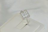 Halo Princess Cut Bridal Wedding Engagement Ring Diamond Simulated 925 Sterling Silver Anniversary Ring SKU:00172