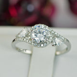 3.0ct Halo Brilliant Cut with Pear Bridal Wedding Engagement Ring Diamond Simulated 925 Sterling Silver Anniversary Ring SKU:00197