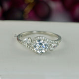 3.0ct Halo Brilliant Cut with Pear Bridal Wedding Engagement Ring Diamond Simulated 925 Sterling Silver Anniversary Ring SKU:00197