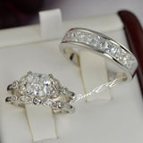 His Hers Art Deco Couple Wedding Ring Diamond Simulated 925 Sterling Silver Anniversary Engagement Ring SKU:00184