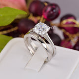 3ct Cushion Cut with Band Bridal Wedding Engagement Ring Diamond Simulated 925 Sterling Silver Anniversary Ring SKU:00214