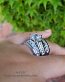 6.01ct Princess Cut with 2 Bands Bridal Wedding Engagement Ring Diamond Simulated 925 Sterling Silver Anniversary Ring SKU:00146