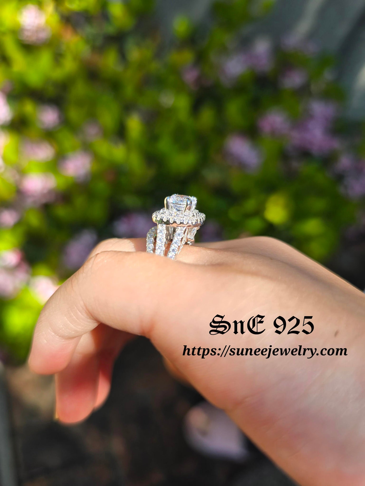 Alice Jewellery Double Halo Wedding Engagement Ring Set - AAAA Cubic Zirconia - 925 Sterling Silver - Size 7