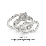 3.67ct Princess Cut 3pcs Wedding Set Engagement Ring Wedding Band Diamond Simulated 925 Sterling Silver Women's Bridal Set Eternity Ring SKU:00216