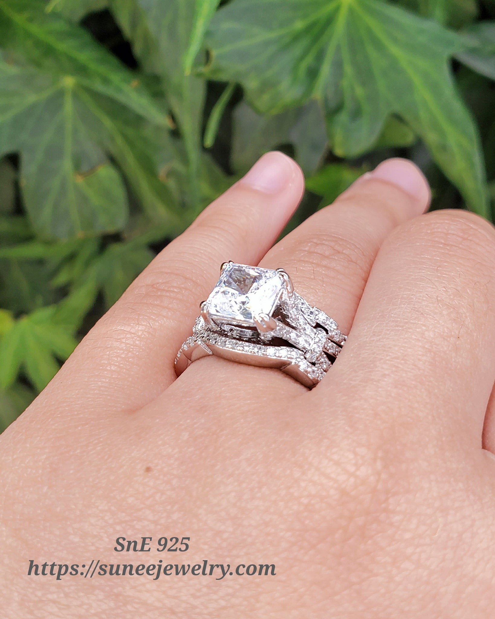 Princess Cut 3pcs Wedding Set Engagement Ring Wedding Band Diamond Simulated 925 Sterling Silver Women's Bridal Set Eternity Ring SKU:00216