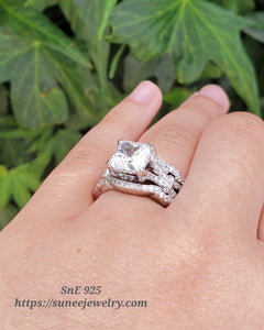 3.67ct Princess Cut 3pcs Wedding Set Engagement Ring Wedding Band