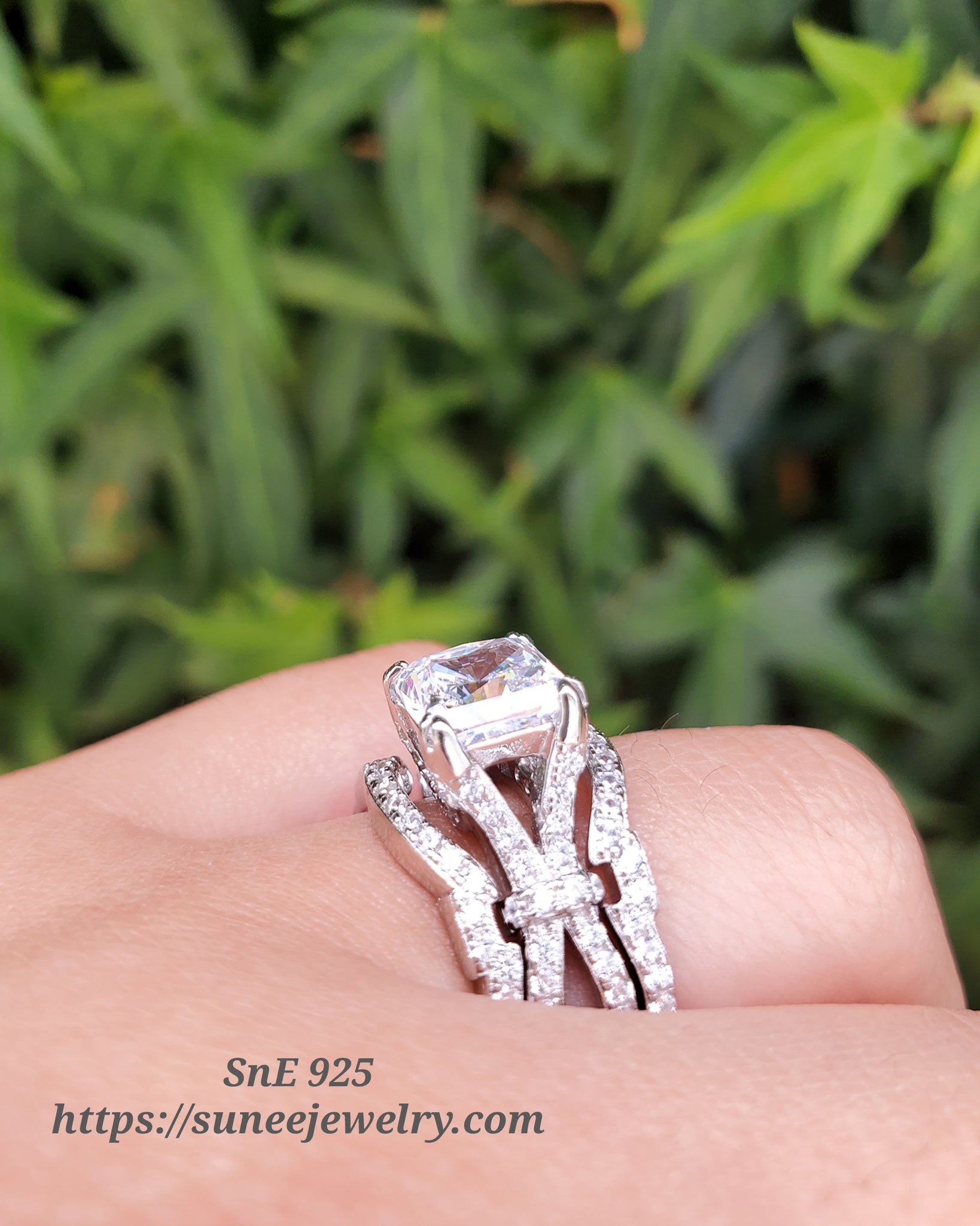 Princess Cut 3pcs Wedding Set Engagement Ring Wedding Band Diamond Simulated 925 Sterling Silver Women's Bridal Set Eternity Ring SKU:00216