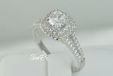 Double Halo Cushion Cut Simulated Diamond Ring: Sterling Silver Engagement