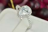 3.5ct Pear Cut Halo Ring: Simulated Diamond, Sterling Silver