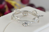 Marquis Brilliant Band Stack Promise Ring Diamond Simulated 925 Sterling Silver Anniversary Ring