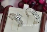 Princess Cut Sterling Silver Wedding Ring Set: Simulated Diamond Bridal Rings
