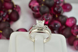 Princess Cut Sterling Silver Engagement Ring Set: 2.7ct Simulated Diamond