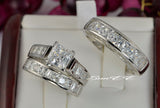 Princess Cut Sterling Silver Bridal Ring Set: Simulated Diamond Engagement