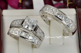 Princess Cut Sterling Silver Bridal Ring Set: Simulated Diamond Engagement