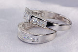 Princess Cut Sterling Silver Wedding Ring Set: Simulated Diamond Bridal Ring