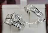 Princess Cut Sterling Silver Wedding Ring Set: Simulated Diamond Bridal Ring