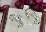 Princess Cut Sterling Silver Wedding Ring Set: Simulated Diamond Bridal Rings SKU 00164