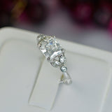Art Deco Princess Cut Sterling Silver Engagement Ring: 3.3ct Simulated Diamond