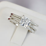 Princess Cut Sterling Silver Wedding Ring Set: 2.5ct Simulated Diamond Bridal Set