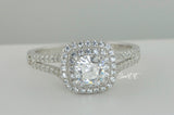 Double Halo Cushion Cut Simulated Diamond Ring: Sterling Silver Engagement