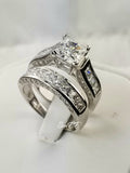 Princess Cut Sterling Silver Wedding Ring Set: Simulated Diamond Bridal Ring