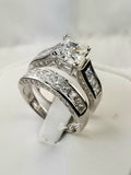 Princess Cut Sterling Silver Bridal Ring Set: Simulated Diamond Engagement