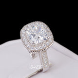 Cushion Cut Halo Ring: 3.45ct Simulated Diamond, Sterling Silver
