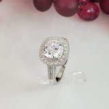 Cushion Cut Halo Ring: 3.45ct Simulated Diamond, Sterling Silver