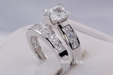 Princess Cut Sterling Silver Bridal Ring Set: 3.25ct Simulated Diamond