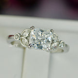 Art Deco Princess Cut Sterling Silver Engagement Ring: 3.3ct Simulated Diamond