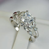 Art Deco Princess Cut Sterling Silver Engagement Ring Set