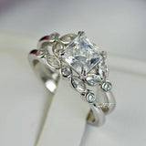 Moissanite Princess Cut Art Deco Sterling Silver Engagement Ring Set