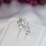 Art Deco Princess Cut Sterling Silver Engagement Ring Set