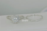 Cushion Cut Simulated Diamond Double Halo Sterling Silver Wedding Ring Set