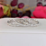 Art Deco Sterling Silver Wedding Band Set: Simulated Diamond Eternity Rings