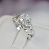 Art Deco Couple Wedding Ring Set: Simulated Diamond, Sterling Silver