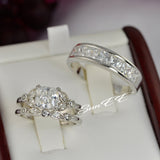 Art Deco Couple Wedding Ring Set: Simulated Diamond, Sterling Silver
