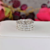 Art Deco Sterling Silver Wedding Band Set: Simulated Diamond Eternity Rings