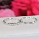 Art Deco Sterling Silver Wedding Band Set: Simulated Diamond Promise Rings